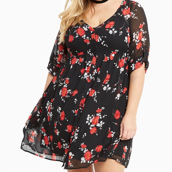 torrid Dresses & Skirts - Torrid Floral Print Chiffon Shirt Dress